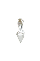 Beaded Pointed Toe Ankle Strap Wedding Shoes With Bow