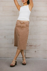 Jordan Denim Skirt in Tan FINAL SALE