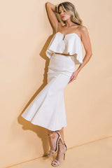 SUNSET STROLL WHITE CROP TOP SKIRT SET FINAL SALE
