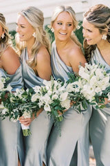 Ankle Length Slit Mermaid Bridesmaid Dresses with One Shoulder
