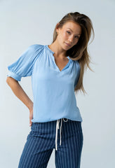 Gareth Pleated Blouse in Blue