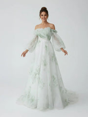 A Line Floral Appliqued Majesty Bridal Wedding Dress with Ruffles