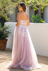 SOLAINE GOWN MAUVE STRAPLESS BUSTIER CORSET A LINE DRESS