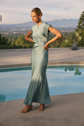 Hannah Satin Maxi Dress in Teal