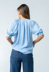 Gareth Pleated Blouse in Blue