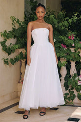 OPHELIA GOWN OFF WHITE STRAPLESS A LINE DRESS WITH BOW