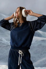 Malinda Mixed Media Top in Dark Wash FINAL SALE