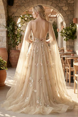 A line 3D Flower Colorful V Neck Tulle Forest Wedding Dresses