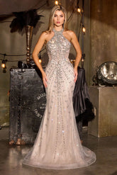 Manuela Gown High Halter Beaded Dress