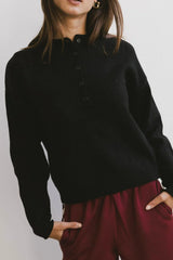 Meli Button Front Knit Sweater in Black FINAL SALE