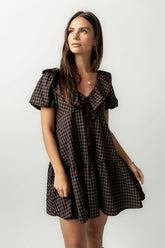 Tony Gingham Baby Doll Dress in Brown FINAL SALE