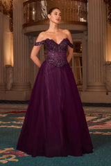 NOELLE GOWN A LINE GLITTER TULLE DRESS