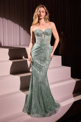 Maddox Gown Sage STRAPLESS GLITTER EMBELLISHED GOWN