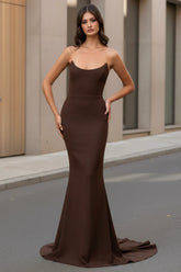 Daris Gown Chocolate Cat Eye Scoop Neckline Dress