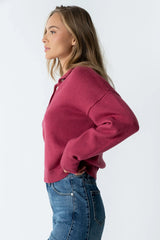 Meli Button Front Knit Sweater in Berry
