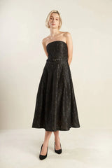 THE TRUTH IS STRAPLESS BLACK LACE MIDI DRESS FINAL SALE
