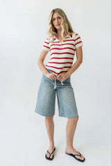 Tess Striped Collared Top in Red