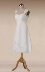 Straps Empire Waist Sheath Tea Length Chiffon Wedding Dress
