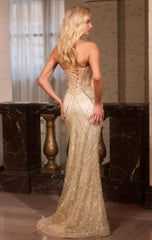 GEMINI GOWN BEADED SEQUIN FITTED STRAPLESS GOWN