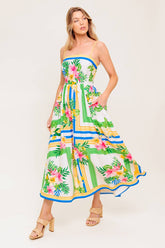 FLORAL HARMONY FLOWER PRINT MIDI DRESS WITH POCKETS