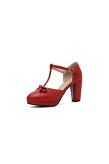 Retro Bow T Strap High Heels Shoes