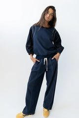 Malinda Mixed Media Top in Dark Wash FINAL SALE