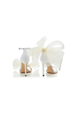 Asymmetric Bow Embellished Satin High Heel Sandals
