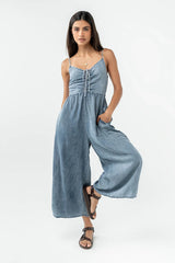 Khloe Cropped Denim Jumpsuit