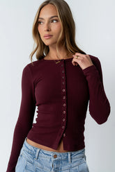 Mia Button Up Top in Burgundy