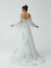 A Line Floral Appliqued Majesty Bridal Wedding Dress with Ruffles