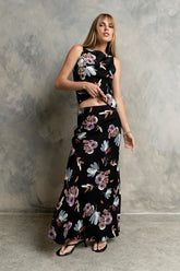 Eden Floral Midi Skirt in Black