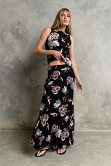 Eden Floral Midi Skirt in Black