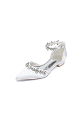 Pointed Toe Rhinestone Beaded Ankle Strap Kitten Heels