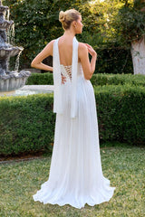Ingrid Gown Off White Strapless Shimmer Chiffon Dress with Scarf