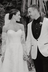 Vintage A Line Sweetheart White Lace Wedding Dresses with Slit