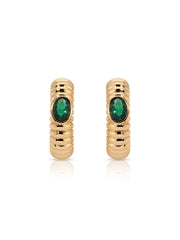 Ribbed Emerald Large Hoops