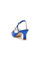 Elegant Royal Blue High Heel Sandals with Gold Ornament