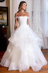 Simple White Corset A Line Wedding Dress with Appliques