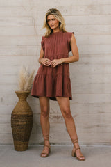 Regina Pleated Mini Dress in Brick FINAL SALE