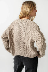 Noah Cable Knit Cardigan in Taupe FINAL SALE