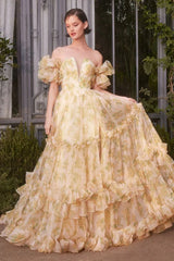 A1430 STRAPLESS FLORAL PRINTED BALL GOWN Andrea Leo