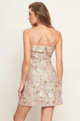 LUMINOUS GOLD PINK TEXTURED MINI DRESS
