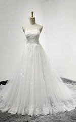 Strapless Tulle Wedding Dress With Lace Bodice Court Train