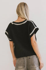 Hazel Embroidered Sweater Top in Black FINAL SALE