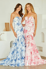 Camille Gown Floral Mermaid Fitted Strapless Dress
