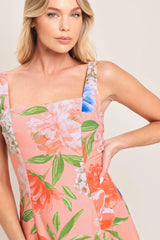 PEACH PETAL FLORAL MIDI DRESS