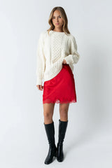 Harper Lace Trim Mini Skirt in Red