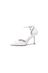 Womens Wedding Shoes Pointed Toe Ankle Strap Stiletto Heels With Lace
