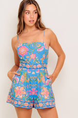 KENDALL FLORAL PRINTED ROMPER BLUE