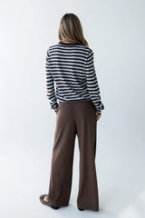 Ronda Ribbed Wide Leg Pants in Brown